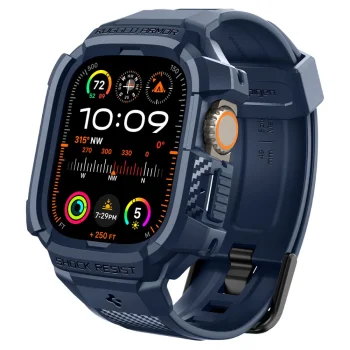 Aizsargvāciņš ar siksniņu Spigen Rugged Armor Pro, Apple Watch Ultra 1 / 2 (49mm), tumši zils