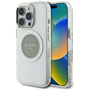 Vāciņš Guess iPhone 16 Pro Max IML Metal Colored Circle MagSafe, pelēks
