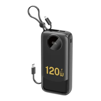 Dudao K13Pro 20000mAh ārējais akumulators ar iebūvētiem kabeļiem melns