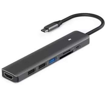 USB Type-C adapteris – HDMI 4K, 3x USB-A, SD un TF, USB-C PD 100W, Space Gray