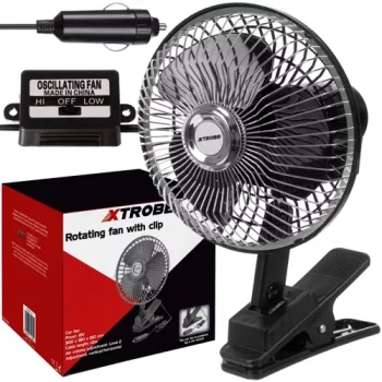 Xtrobb 12V automašīnas ventilators ar klipsi un oscilāciju, melns