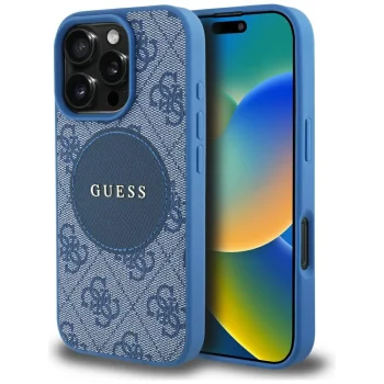 Guess 4G Circle Classic Logo MagSafe vāciņš iPhone 16 Pro, zils