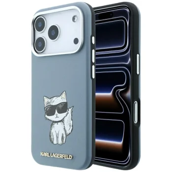 Karl Lagerfeld Smooth Choupette Sketch MagSafe vāciņš iPhone 18 Pro / 17 Pro, gaiši zils