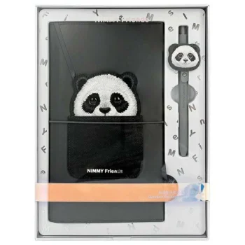Nimmy Big Eyed Pet 2.0 Panda piezīmju grāmatiņa un pildspalva 2-in-1, Black