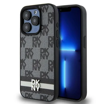 DKNY iPhone 15 Pro Max vāciņš Leather Checkered Mono Pattern, melns