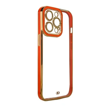 Caurspīdīgs vāciņš Apple iPhone 12 Pro Fashion Case ar metālisku apmali, sarkans