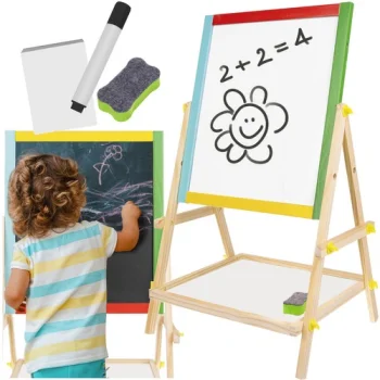 Koka divpusējā bērnu tāfele Kruzzel 23546, markieriem, krītiņiem, flomasteriem | Wooden double-sided board