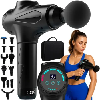 Isomedix 26441 masāžas pistole ar 12 uzgaļiem, melna