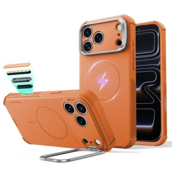 ESR Cyber Tough Kickstand MagSafe vāciņš Apple iPhone 18 Pro / 17 Pro ar statīvu, oranžs