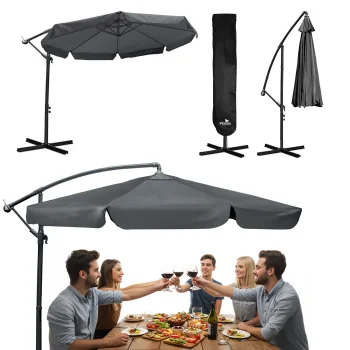 Plonos 488100 saliekams dārza saulessargs 350 cm ar pārvalku, pelēks