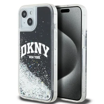 DKNY iPhone 15 Plus vāciņš Liquid Glitters Arch Logo, melns