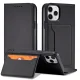 Atverams vāciņš iPhone 12 Pro ar karšu kabatām un statīvu Magnet Card Case, melns