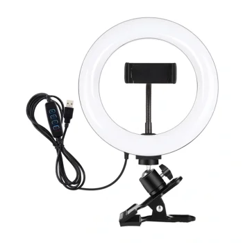 Puluz 20 cm LED riņķa lampa ar monitora klipsi un tālruņa turētāju PKT3120B, melna