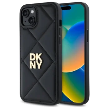 DKNY Quilted Stack Logo iPhone 15 Plus vāciņš, melns