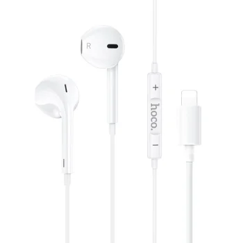 Vadu ausīs liekamas austiņas HOCO M111 ar Lightning spraudni iPhone, baltas