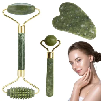 Nefrīta Sejas Rullīšu un Gua Sha Komplekts Kakla Dekoltē Zonas Masieris | Set of Jade Rollers for Face and Neck...