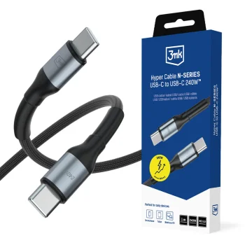 3mk Hyper Cable N-SERIES USB-C uz USB-C kabelis 1m 240W, melns