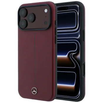 Mercedes Leather Semi Wrap Iconic Line MagSafe vāciņš priekš iPhone 18 Pro Max / 17 Pro Max, bordo