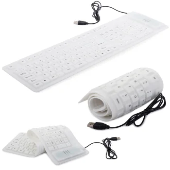 Silikona gumijas tastatūra ar USB un ciparu bloku, balta