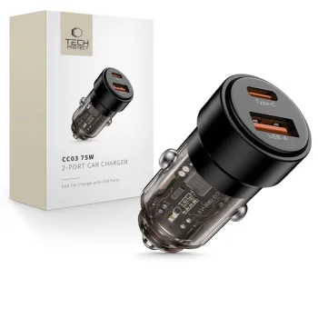 Tech-Protect CC03 automašīnas lādētājs 2-port PD 75W, melns