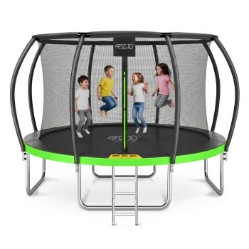 4FIZJO PRO dārza batuts ar iekšējo tīklu un kāpnēm, 435 cm (14FT), zaļš/melns