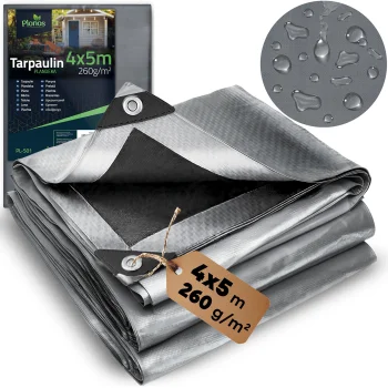 Plonos PL-501 aizsargtents 500 x 400 cm, 260 g/m2, sudraba/melns