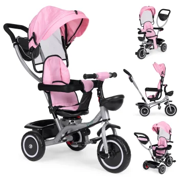 Bērnu trīsritenis-ratiņi 2-in-1 ECOTOYS ar grozāmu sēdekli, rozā