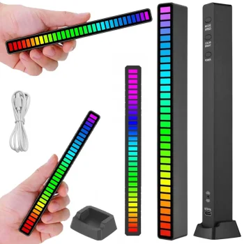 USB RGB LED gaismas josla ar skaņas reakciju, 18 režīmi, melna