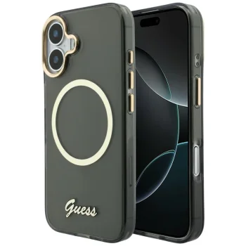 Guess IML Script Metal MagSafe vāciņš iPhone 17 - melns
