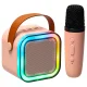 Karaoke komplekts ar portatīvo Bluetooth skaļruni un mikrofonu, USB, LED, rozā