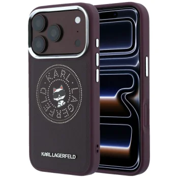 Karl Lagerfeld Point & Choupette Sketch MagSafe vāciņš priekš iPhone 18 Pro / 17 Pro, bordo