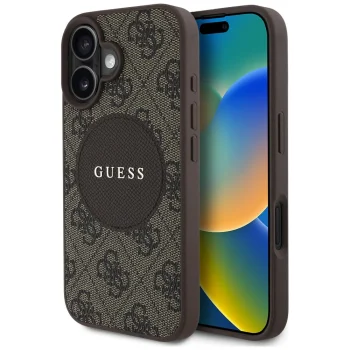 Guess 4G Circle Classic Logo MagSafe vāciņš iPhone 16 brūns