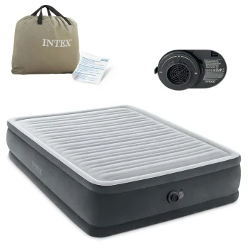 Intex 64414ND divvietīgs piepūšamais matracis ar sūkni 203x152x46 cm, pelēks