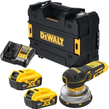 DeWalt DCW211P2-QW 18V XR 125 mm akumulatora ekscentra slīpmašīna ar 2x 5,0 Ah akumulatoriem