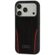 Audi R8 Genuine Leather MagSafe vāciņš priekš iPhone 18 Pro / 17 Pro, melns un sarkans