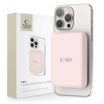 Tech-Protect LifeMag PB11 MagSafe ārējais akumulators 10000mAh 15W, rozā