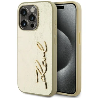 Karl Lagerfeld Wrinkled Metal Signature vāciņš priekš iPhone 15 Pro Max 6.7", zelta
