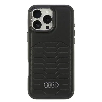 Audi tālruņa vāciņš iPhone 16 Pro Max 6.9" Synthetic Leather MagSafe, melns