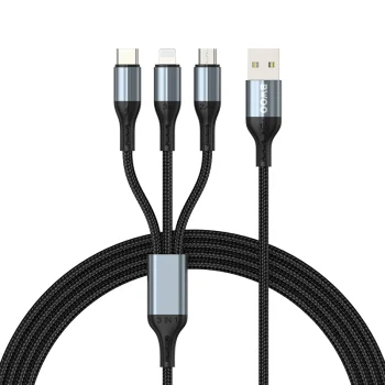 BWOO X274 3-in-1 uzlādes kabelis USB uz USB-C, Lightning un Micro USB 3A, melns