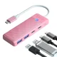 Orico PAPW2AC-C3-C3 USB centrmezgls 4 porti (2x USB-A, USB-C, 100W PD), 0.15m, Rozā