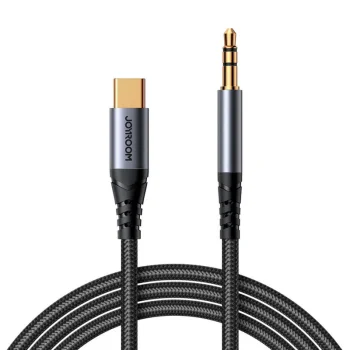 Joyroom SY-A07 Audio Cable USB Type C to Mini Jack AUX 3,5mm, 1.2m, Black | Audio Vads Pāreja Pārveidotājs Kabelis