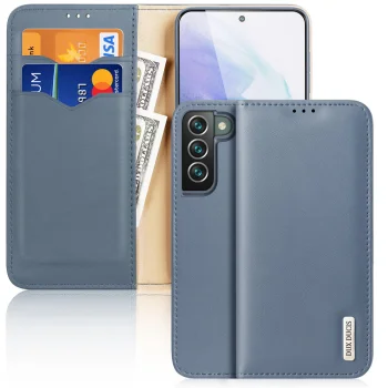 Atverams maciņš Dux Ducis Hivo priekš Samsung Galaxy S22+ no dabīgās ādas ar RFID aizsardzību, zils