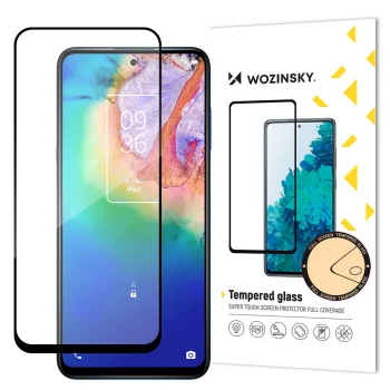 Wozinsky Full Glue aizsargstikls TCL 20 5G telefonam, 9H, ar rāmi, melns