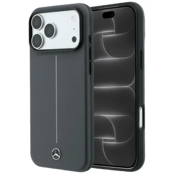 Mercedes Leather Semi Wrap Iconic Line MagSafe vāciņš iPhone 18 Pro / 17 Pro, antracīta