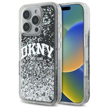 DKNY Liquid Glitter Arch Logo vāciņš iPhone 16 Pro Max 6.9", melns DKHCP16XLBNAEK