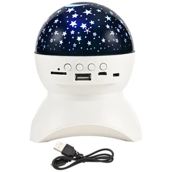 Zvaigžņu projektors un nakts lampa ar Bluetooth skaļruni un USB, balts