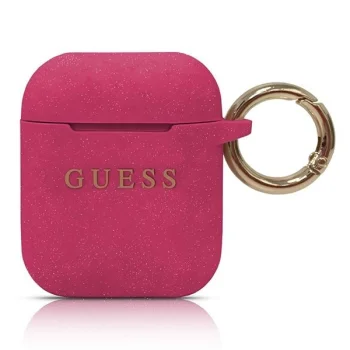 Guess Silicone Glitter AirPods maciņš, Fuchsia