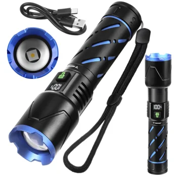 Taktiskais LED lukturis Trizand, 800 lm, ar 5000 mAh akumulatoru, USB-C, melns