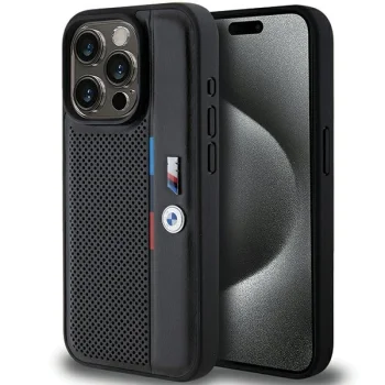 BMW Perforated Tricolor Line vāciņš priekš iPhone 15 Pro, melns