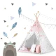 Bērnu Telts Tipi ar Gaismas Virteni Nukido, Rozā krāsā | Baby Tipi Tent with Light Garland